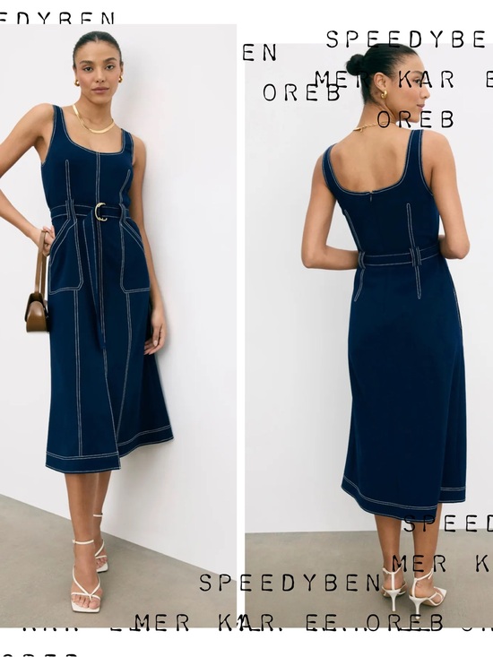 Luxely Dresses & Skirts - Luxely Denim Contrast Stitch Blue Midi Dress Size 6